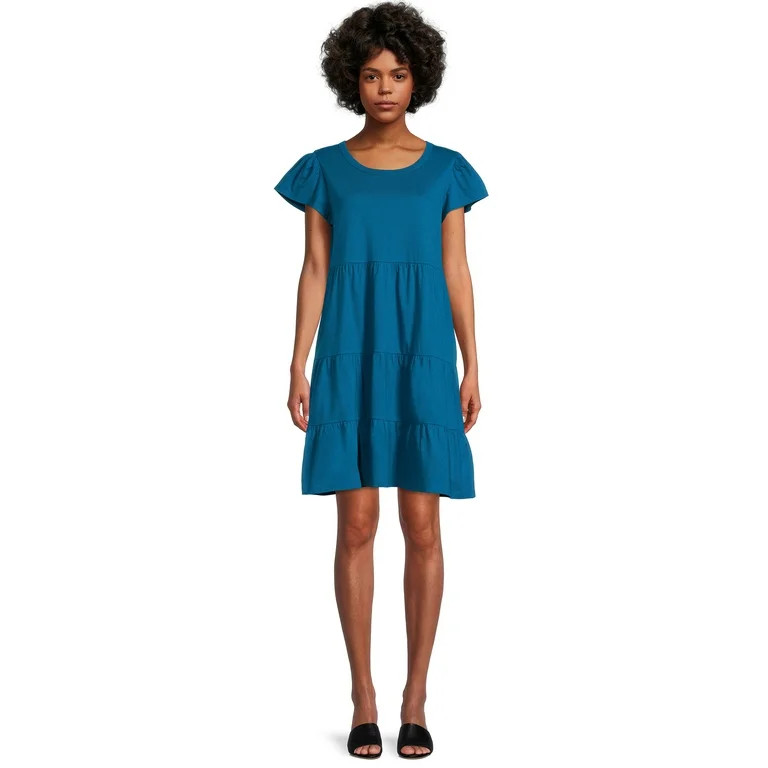 Time and Tru Women's Short Sleeve Tiered Knit Dress - Walmart.com | Walmart (US)