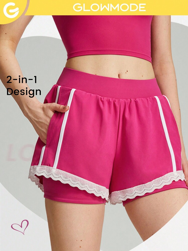 GLOWMODE Double Time 2-In-1 Pocket Shorts Low Impact Daily Valentine's Day Love Quick Dry Moistur... | SHEIN