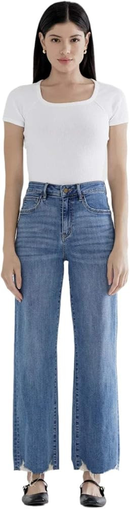 SALT TREE Mica Denim - High Rise Wide Leg with Hem Detail Jeans - MDP-W3218 | Amazon (US)