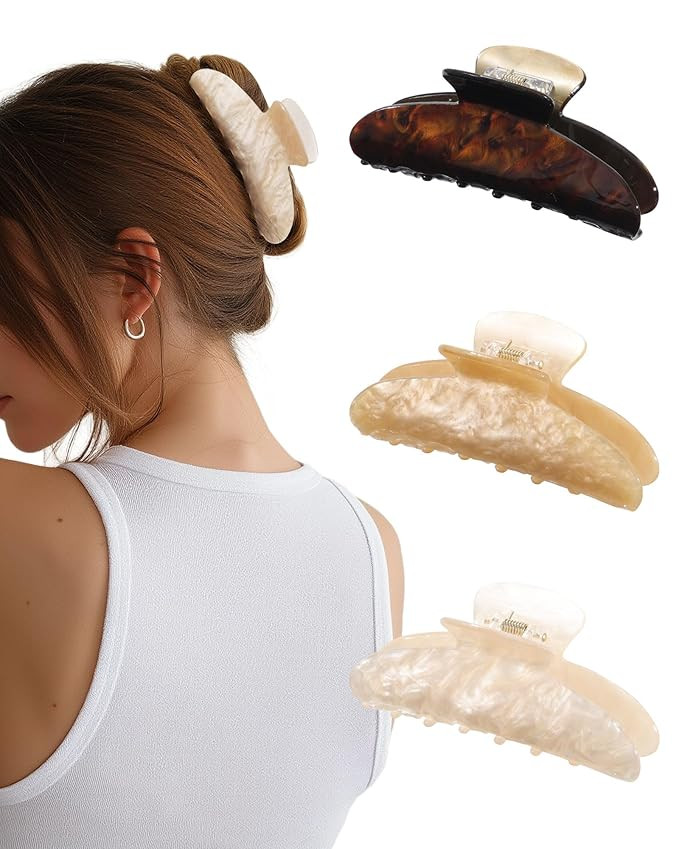 Molans 3PCS Hair Claw Clips Acrylic Clamps for women - Non-slip Strong Hold Barrettes for Thin Th... | Amazon (US)