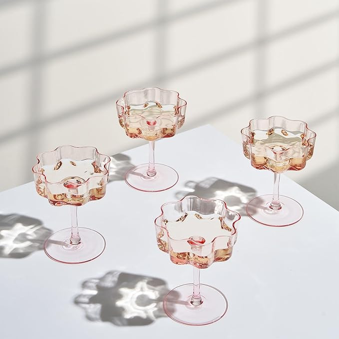 Khen Flower Vintage Wavy Petals Wave Glass Coupes 7oz Colorful Martini, Champagne & Cocktails - 4... | Amazon (US)