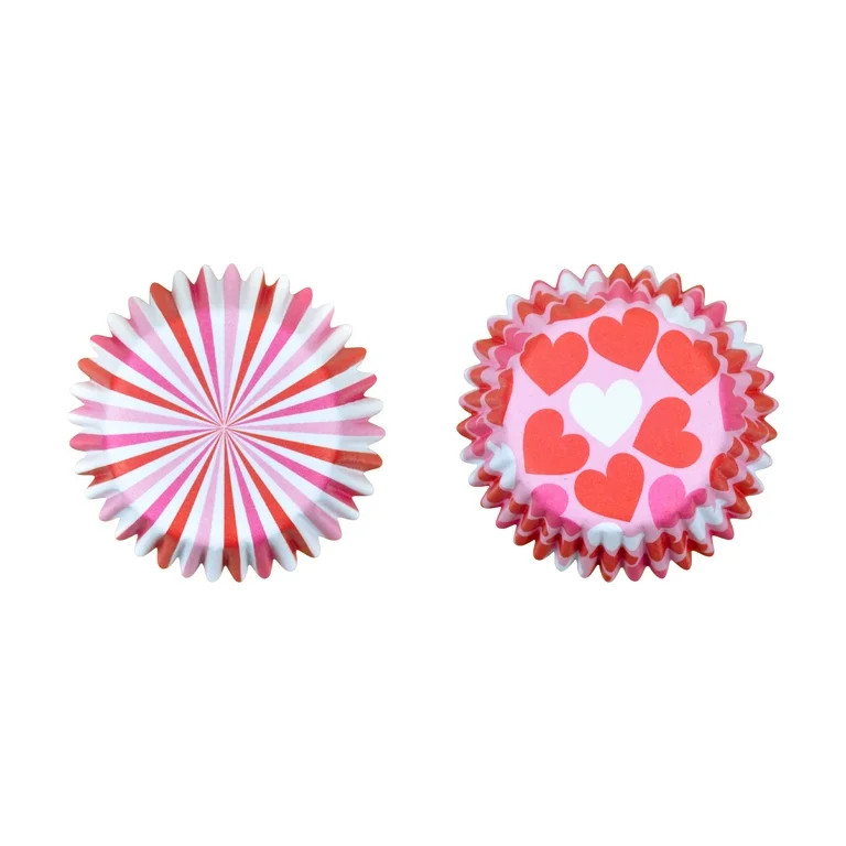 Heart and Stripes Mini Cupcake Liners, Red, Pink, and White, 100 Count, Valentine's Day by Way To... | Walmart (US)