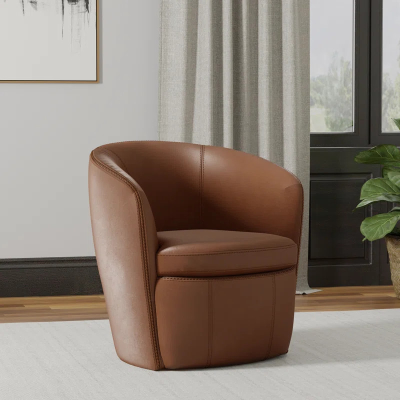 Azurdee Top Grain 100% Genuine Italian Leather Swivel Barrel Chair | Wayfair North America