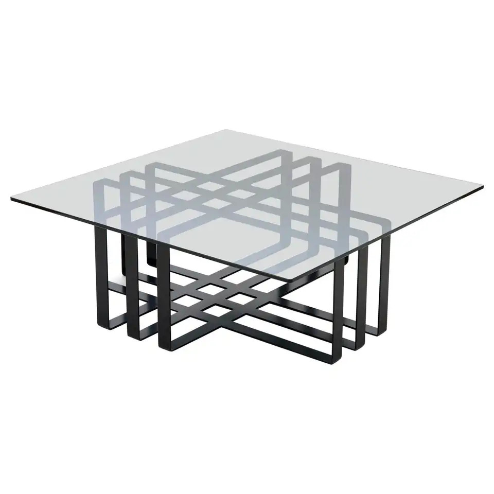 Black Modern Sculptural Metal Coffee Table With Glass Top In Stock | 1stDibs
