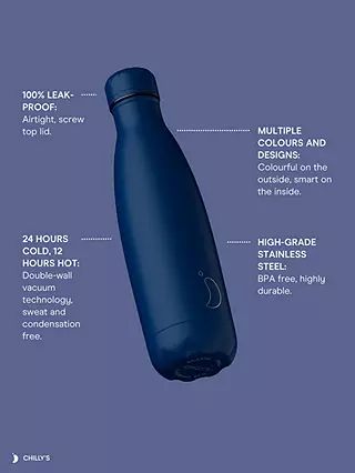 Chilly's Vacuum Insulated Leak-Proof Drinks Bottle, 500ml, All Black | John Lewis (UK)