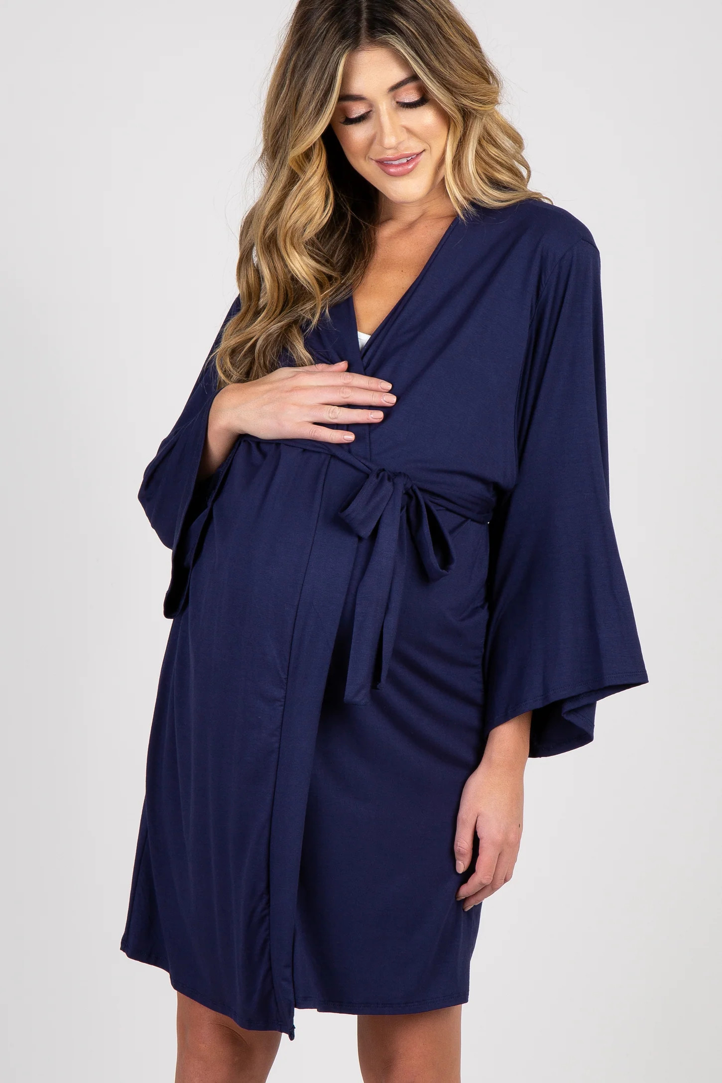PinkBlush Navy Blue Delivery/Nursing Maternity Robe | PinkBlush Maternity
