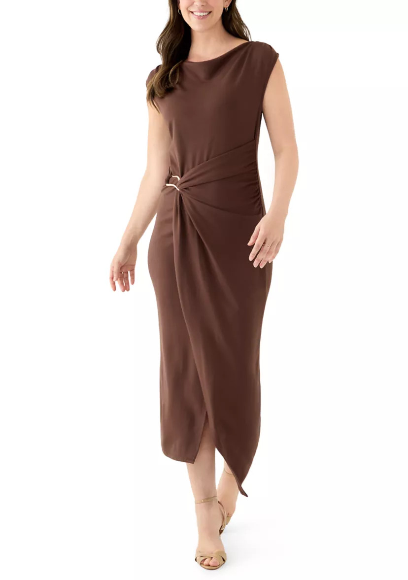 Women's Mock Neck Ruched Ponte Maxi Dress | Belk