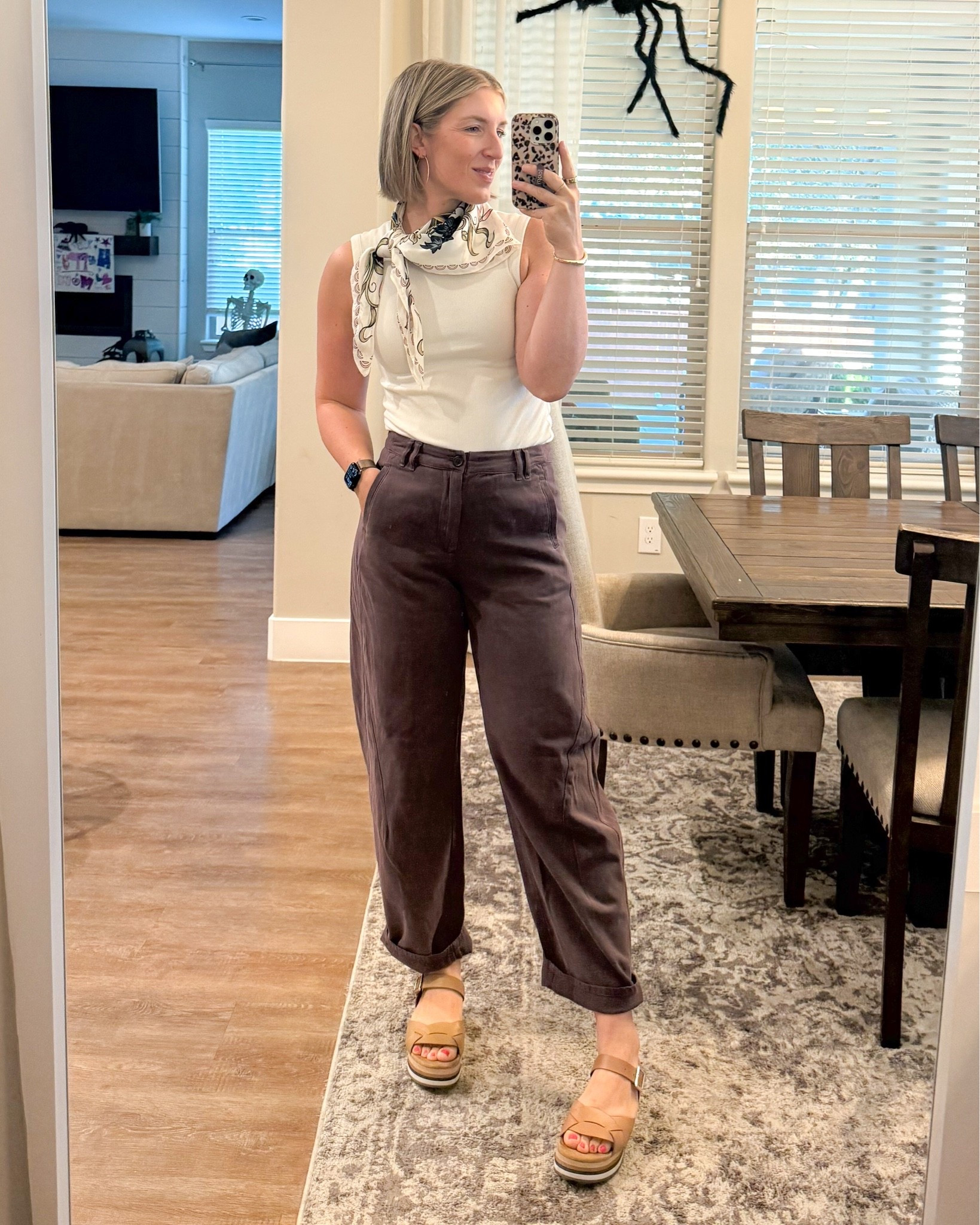 Grab these pants for $21 a day! Love this burgundy color for fall, but they also come in olive green, black, and tan. Size down one size. They run very large.￼