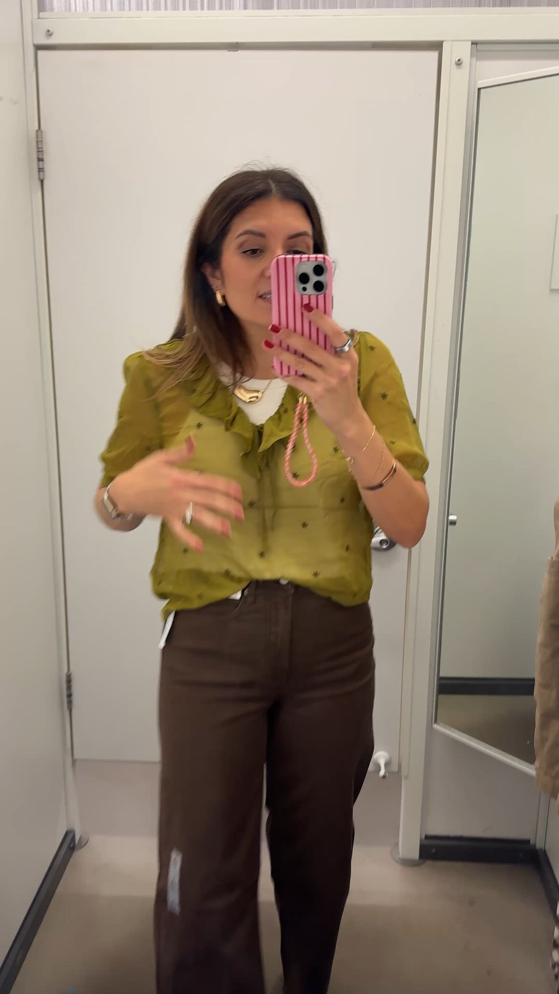 Half off old navy!! Love this sheer green top and chocolate jeans! I’m in a size small top, size 4 brown jeans. I’m 5’7”

#LTKOver40 #LTKSaleAlert #LTKTall