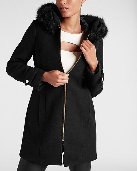 Faux Fur Hooded Wool-Blend Coat | Express