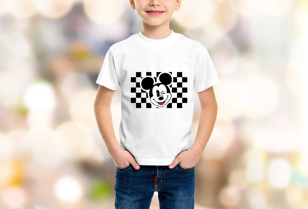 Checkered Winking Mickey Mouse T Shirt, Mouse Face Shirt, Happy Mouse Shirt, Kids Birthday Gift, ... | Etsy (US)