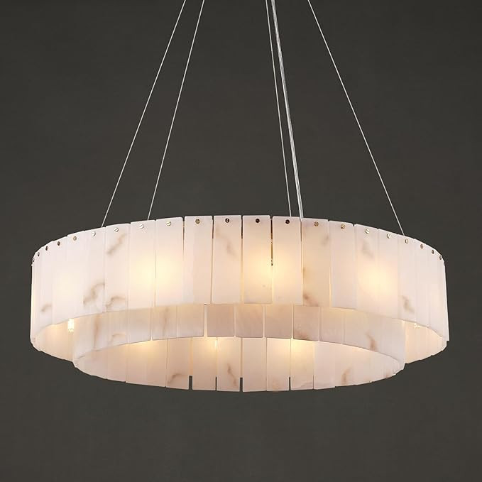 Alabaster Round Chandelier, D31in Modern Dining Room Chandeliers, Marble Pendant Lights Kitchen I... | Amazon (US)
