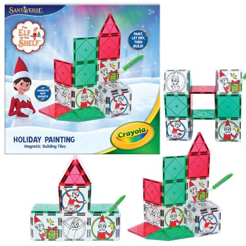 CreateOn Crayola Elf on The Shelf Paint On Tiles, Magnetic Building Tiles Kit with Crayola Paint Tubes | Christmas Holiday Craft Toy | 18-Piece Magnetic Construction & Painting Set for Kids Ages 3+ | Amazon (US)