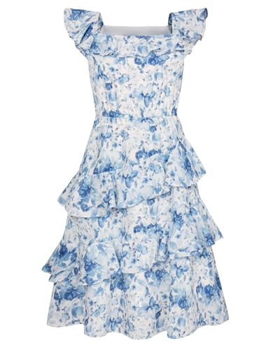 GRACE KARIN Girls Spring Floral Print Dress Kids Midi Ruffle A-Line Sundress Trendy Party Cute Dresses Size 5-6 | Amazon (US)