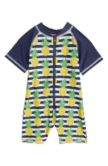 Infant Boy's Sol Swim Preppy Pineapples One-Piece Rashguard Swimsuit, Size 3-6M - Blue | Nordstrom