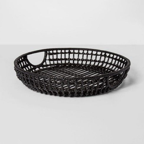 16" x 3" Iron And Rattan Tray Black - Project 62™ | Target