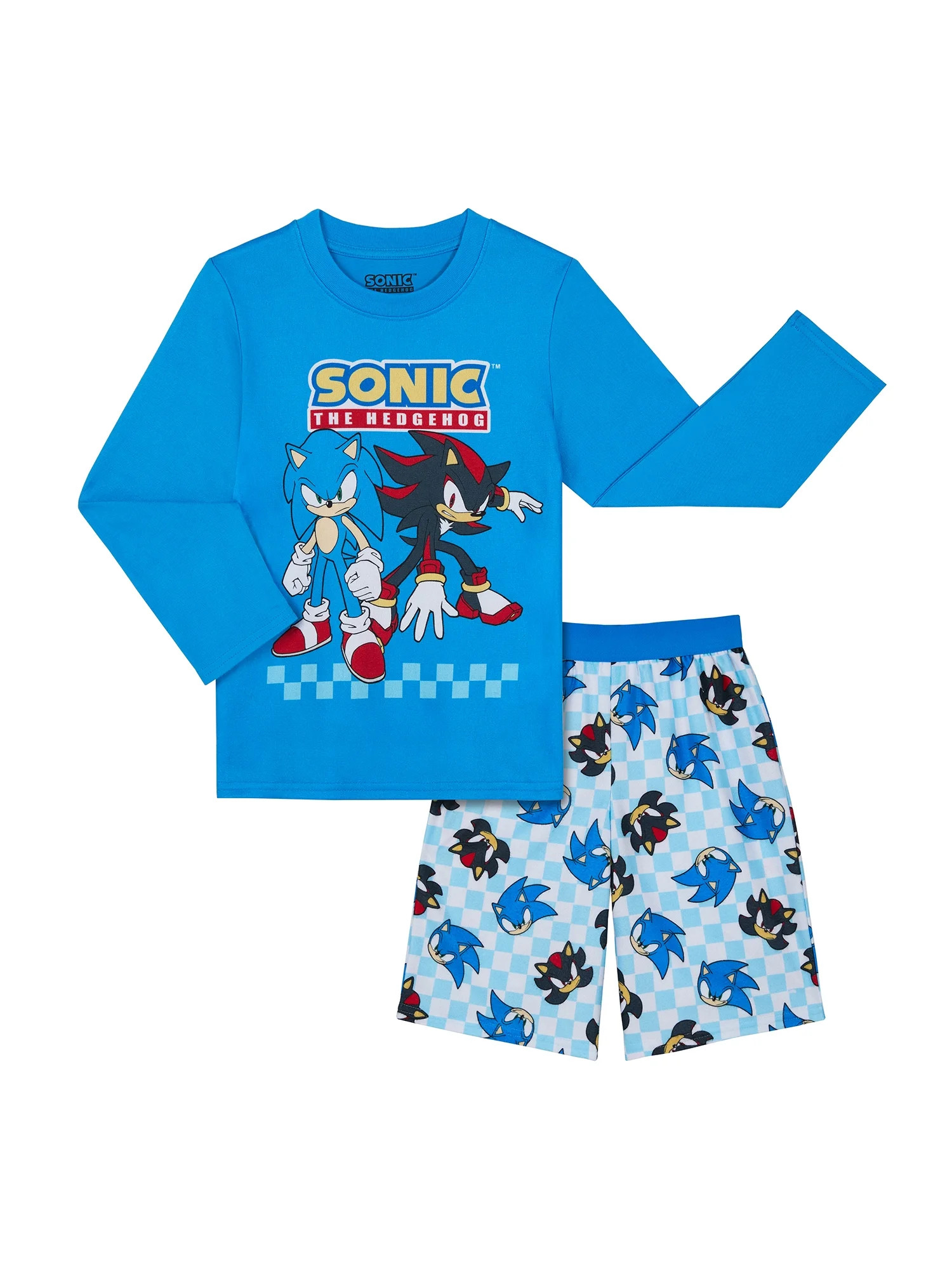 Sonic Boys Long Sleeve Sleep Top and Shorts Pajama Set, 2-Piece, Sizes 4-12 | Walmart (US)