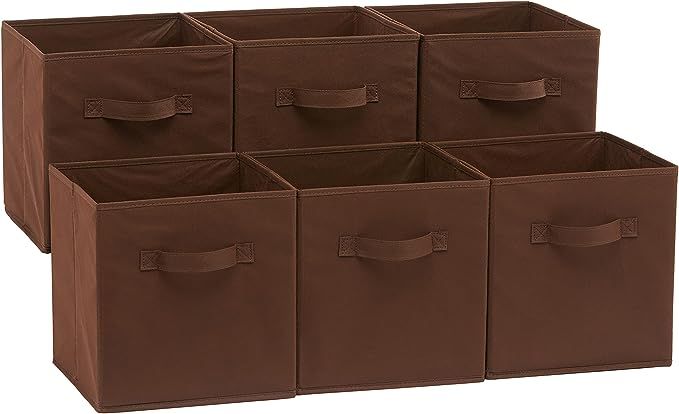 Amazon Basics Collapsible Fabric Storage Cubes Organizer with Handles, 10.5"x10.5"x11", Brown - P... | Amazon (US)