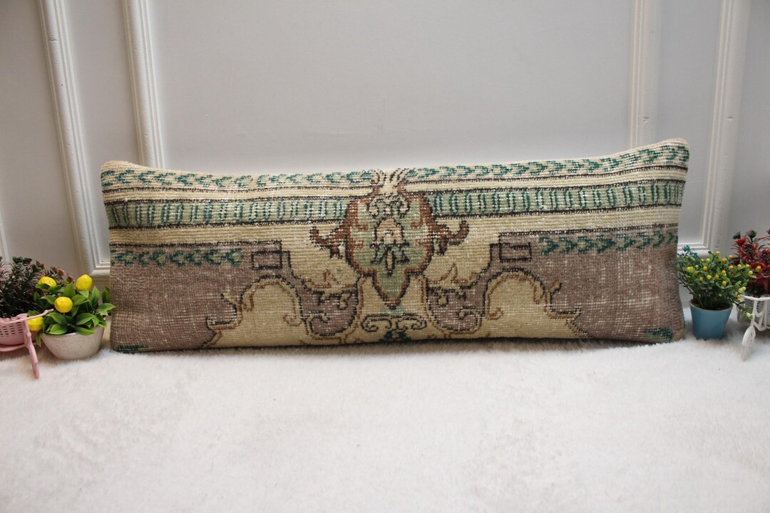 Handmade Decorative Turkish Rug Pillow, Organic Wool Anatolian Pillow, 12x36 Inc Long Lumbar Pill... | Etsy (US)