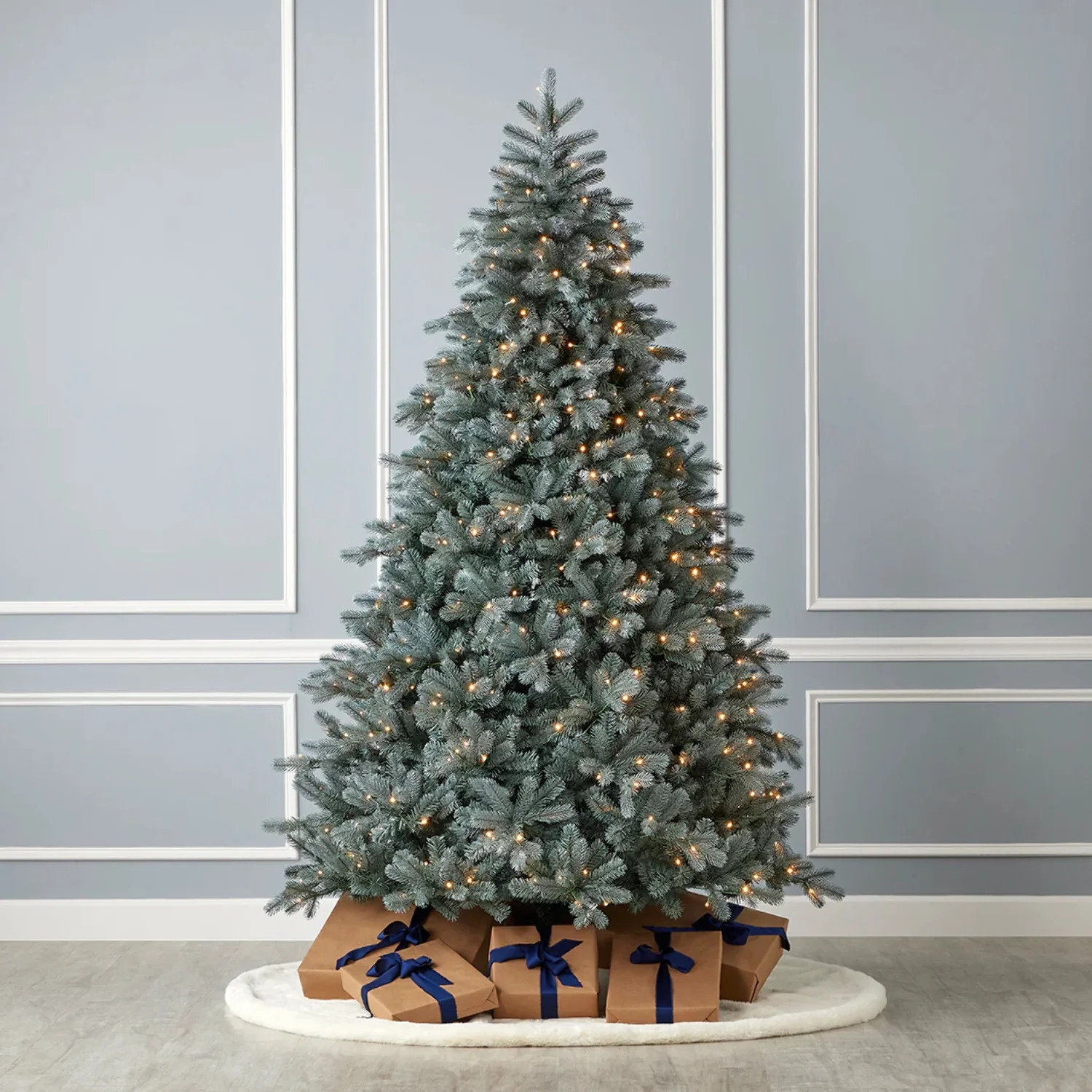 7.5ft Blue Spruce Christmas Tree Pre-Lit with 500 Warm White LED Lights with 56inch Diameter - by... | Walmart (US)