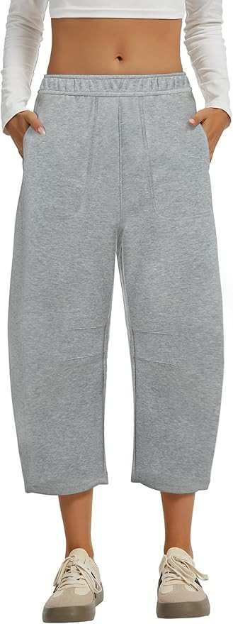 Women's Barrel Cropped Sweatpants Drawstring Elastic Waisted Wide Leg Pants Casual Soft Baggy Cap... | Amazon (US)