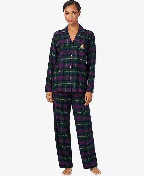 Lauren Ralph Lauren Women's Long Sleeves Notch Collar Pajama Set - Macy's | Macy's
