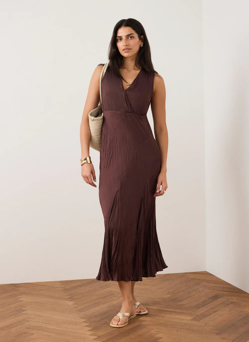 Burgundy Crinkle Maxi Dress | Mint Velvet