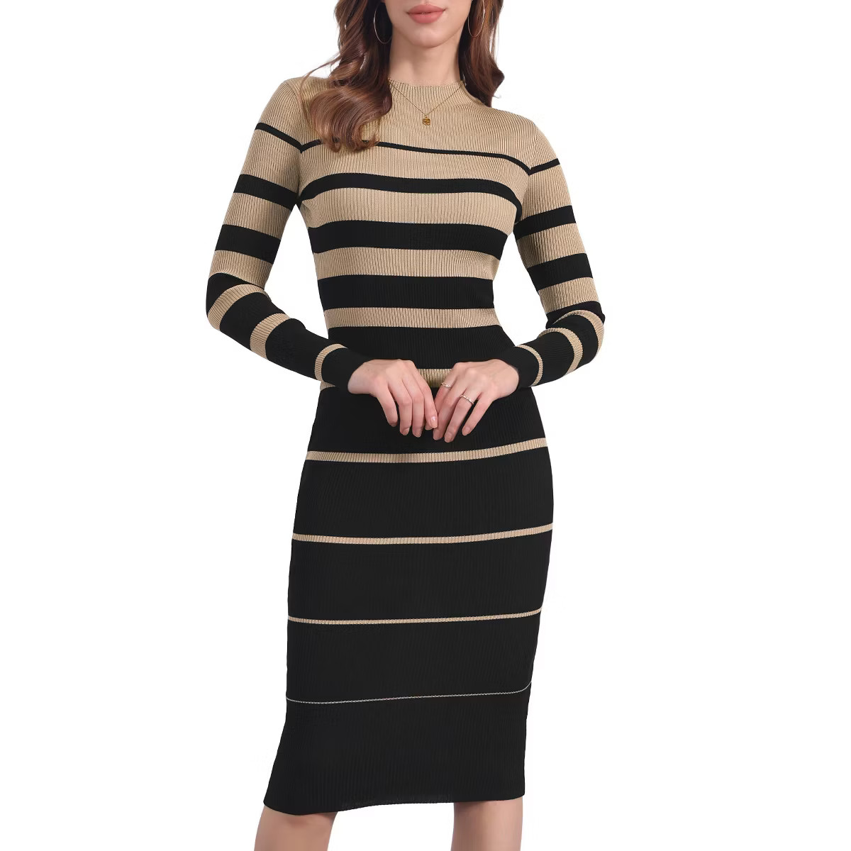 INSPIRE CHIC Women's Striped Long Sleeve Stretchy Crew Neck Bodycon Ribbed Knit Casual Fall Sweat... | Target