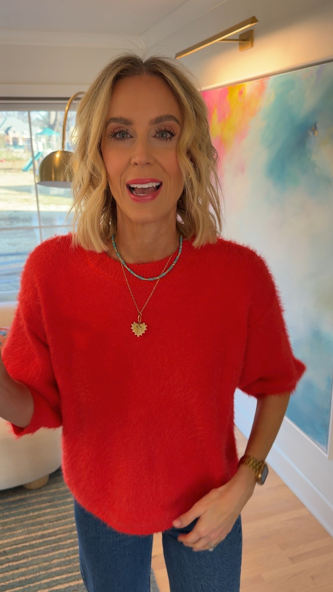 Gorgeous red Amazon short sleeve eyelash sweater! So soft