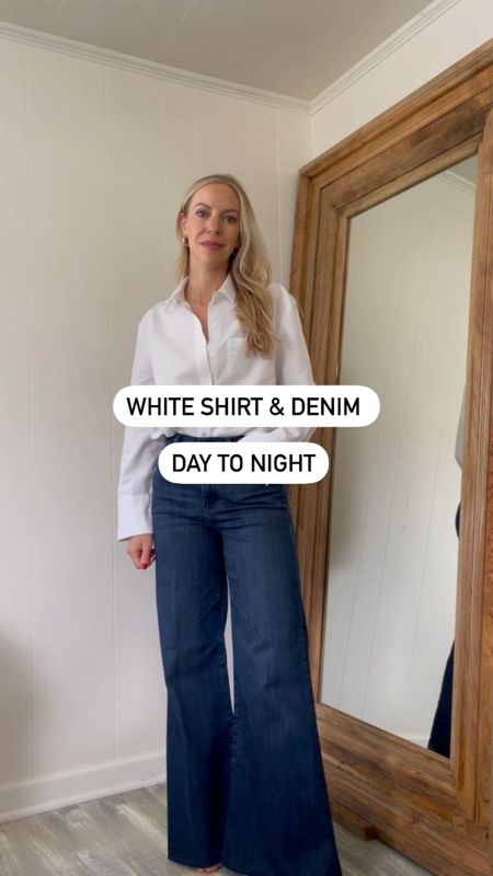 White shirt and denim day to night styling tips, date night outfit idea, summer date night 

#LTKVideo #LTKFindsUnder100 #LTKStyleTip