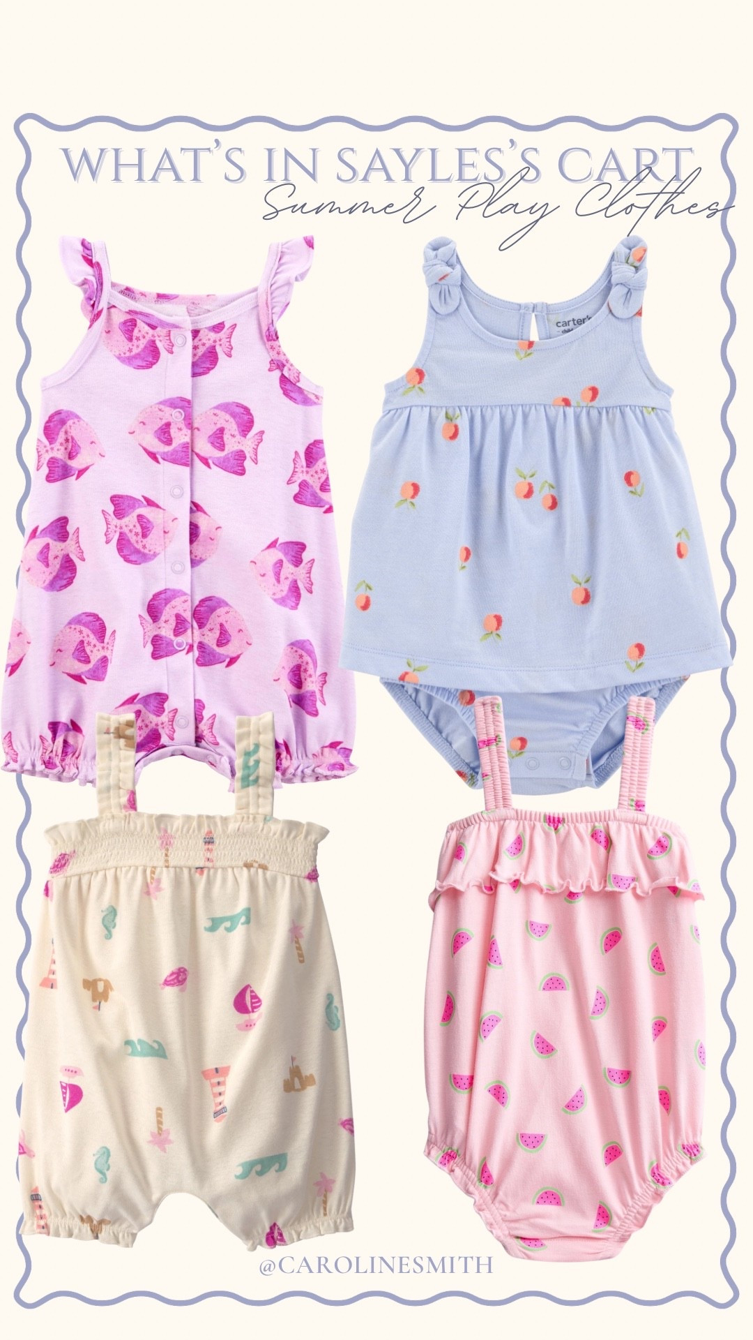 What’s in Sayles’s cart- summer play clothes 


Carter’s, Walmart finds, baby girl clothes, summer style, summer finds, baby girl romper, sunsuit @Carters

#LTKSeasonal #LTKBaby #LTKKids