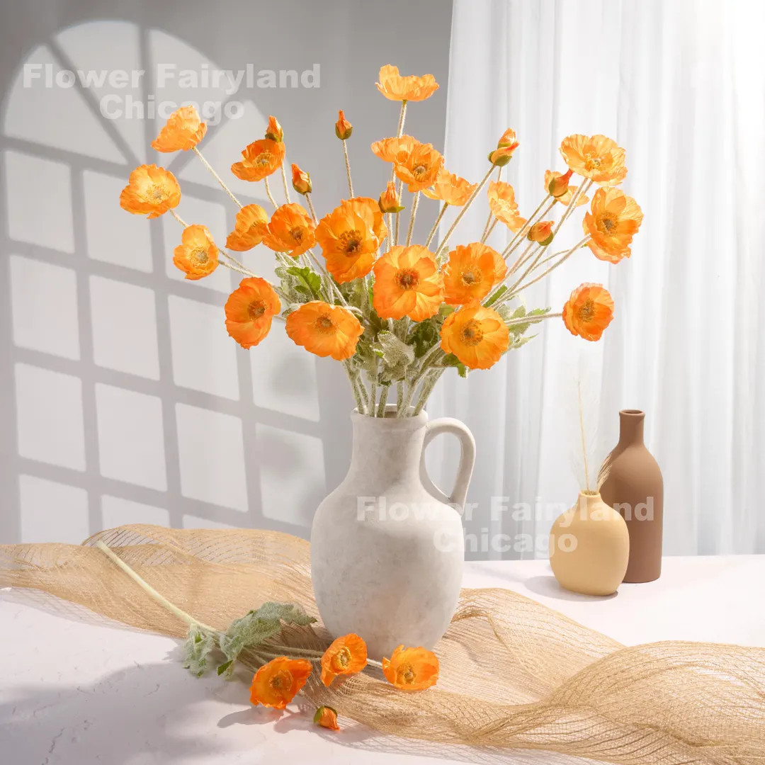 Faux 4 Heads Poppy Stem - Artificial Flower - Orange | Etsy (US)