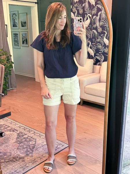 Cute summer outfit with flowy gauze top and khaki shorts. A simple polished look for everyday  

#LTKstyletip #LTKunder50 #LTKunder100