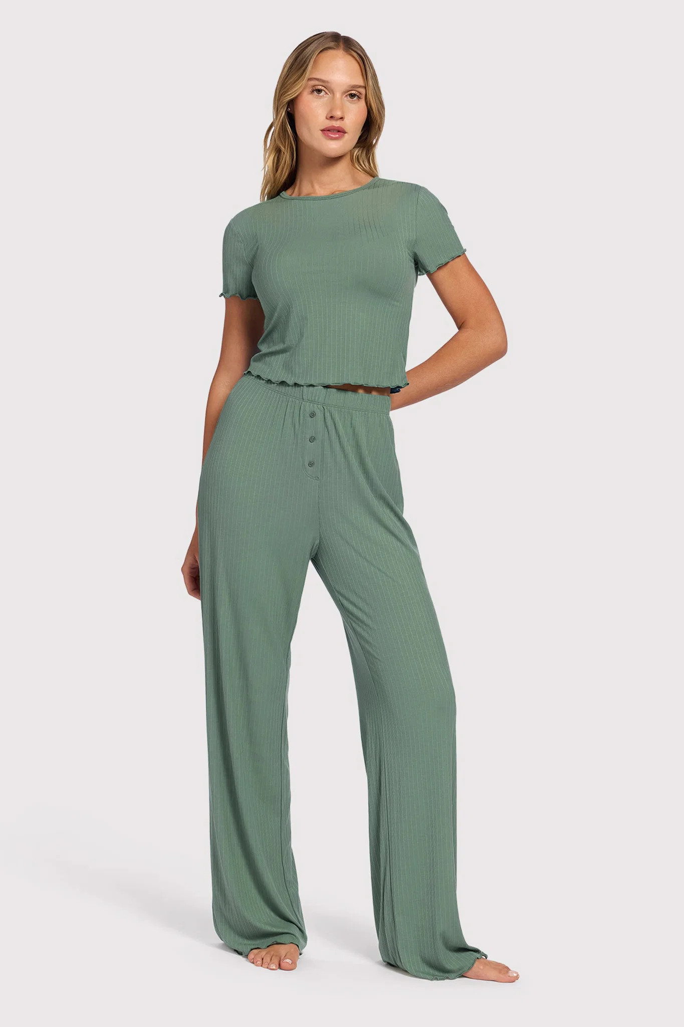 Mini Rib Pajama Set | Agave | nuuds