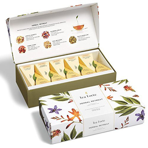 Tea Forte Premium Petite Presentation Box Gift Set Sampler, 10 Count, 2 of Each Blend Individually Wrapped Handcrafted Pyramid Infuser Bags, Herbal Retreat Tea | Amazon (US)