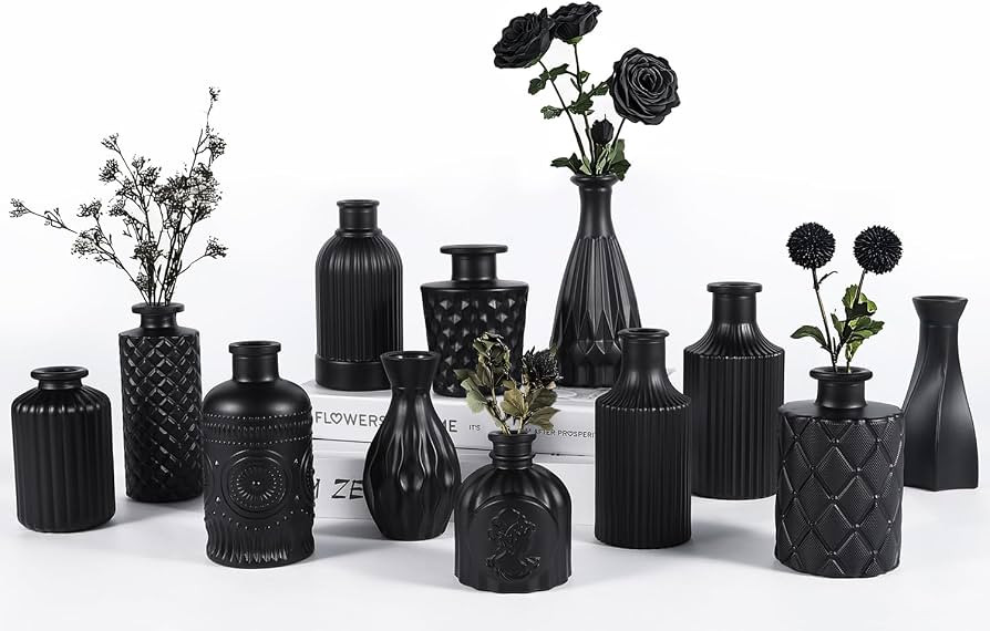 12 Pcs Black Glass Bud Vase Set, Small Vases for Flowers | Amazon (US)