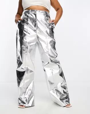 4th & Reckless Plus exclusive metallic trouser in silver | ASOS (Global)