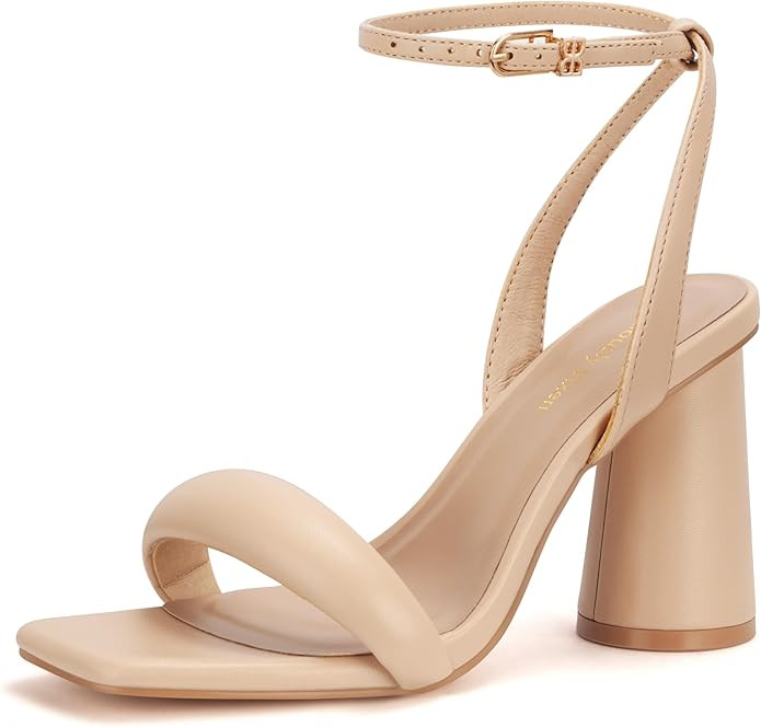 Women's Block High Heels Square Open Toe Strappy Sandals Party Wedding Ankle Strap Shoes | Amazon (US)