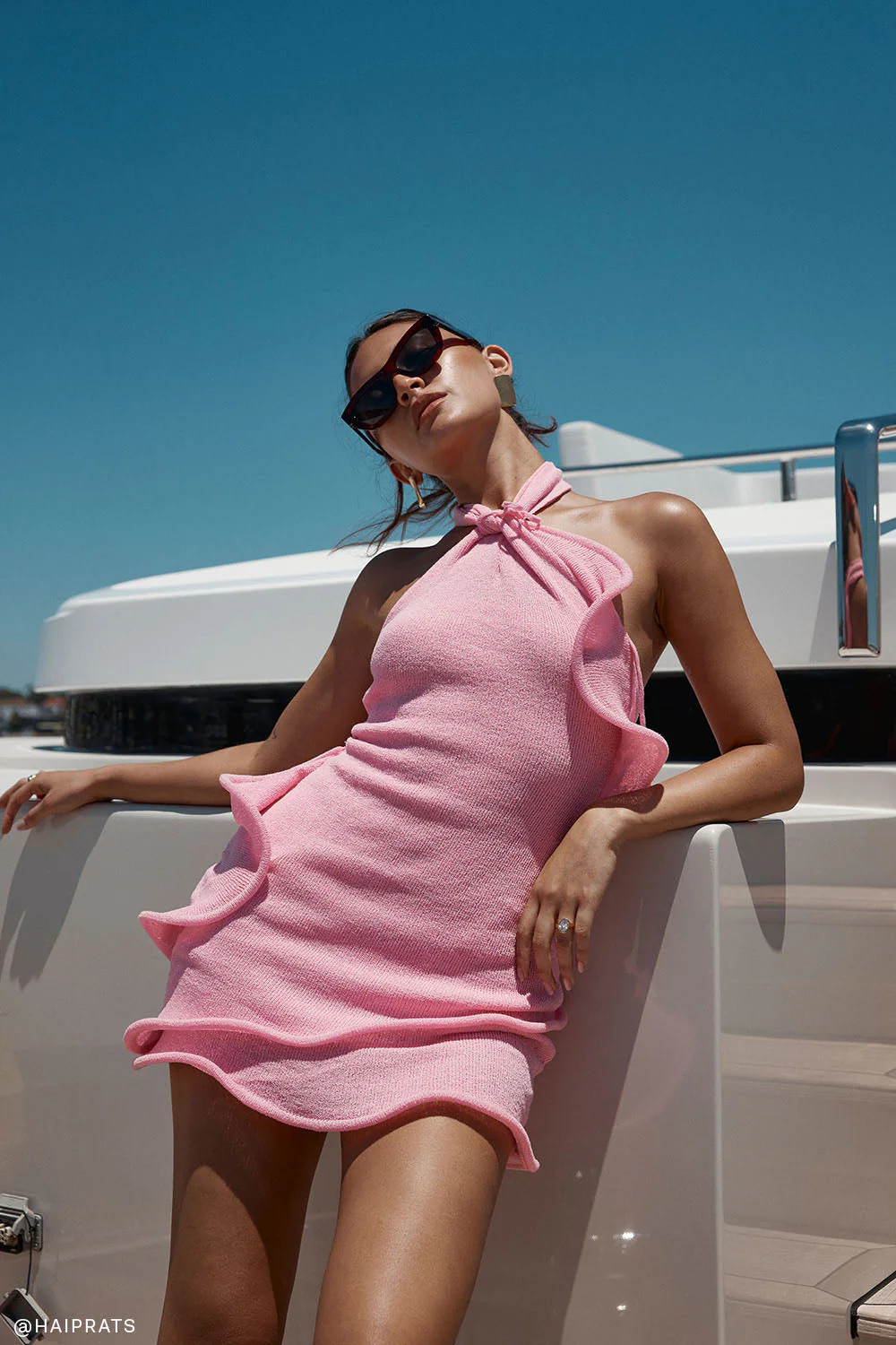 Halter Knit Mini Dress - Bubblegum Pink | MESHKI US