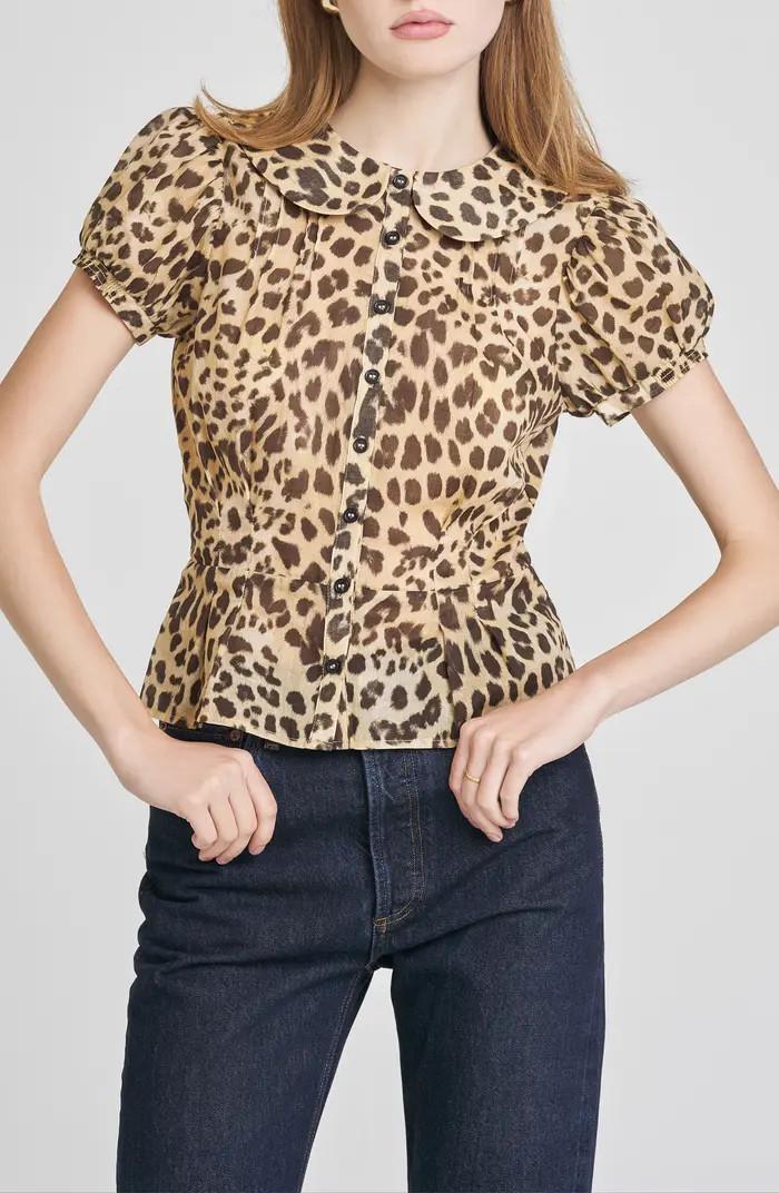 Kit Puff Sleeve Semisheer Cotton Peplum Top | Nordstrom