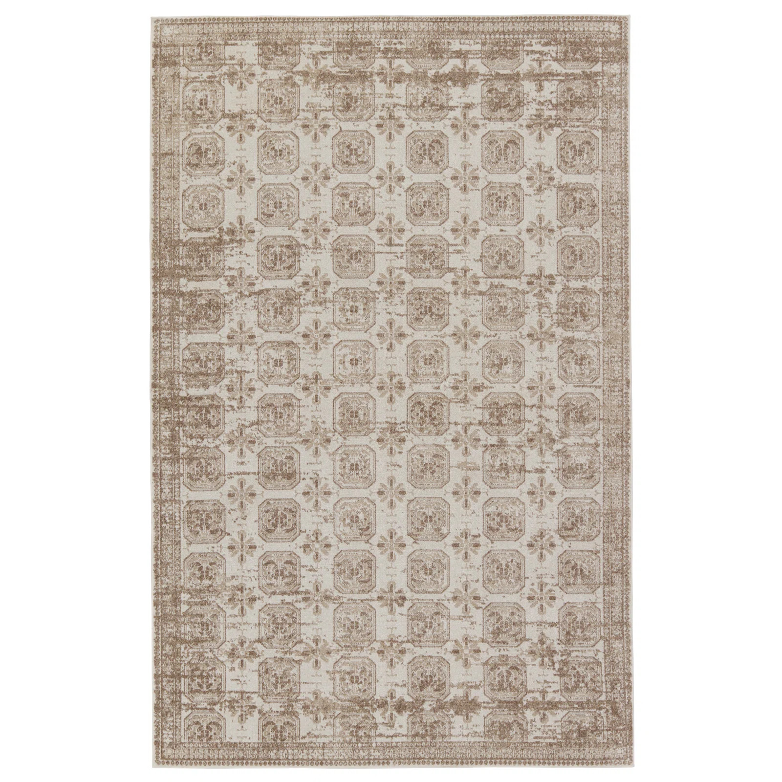 Phoebe Machine Washable Kimmons Geometric Area Rug in Tan/Cream | Wayfair North America