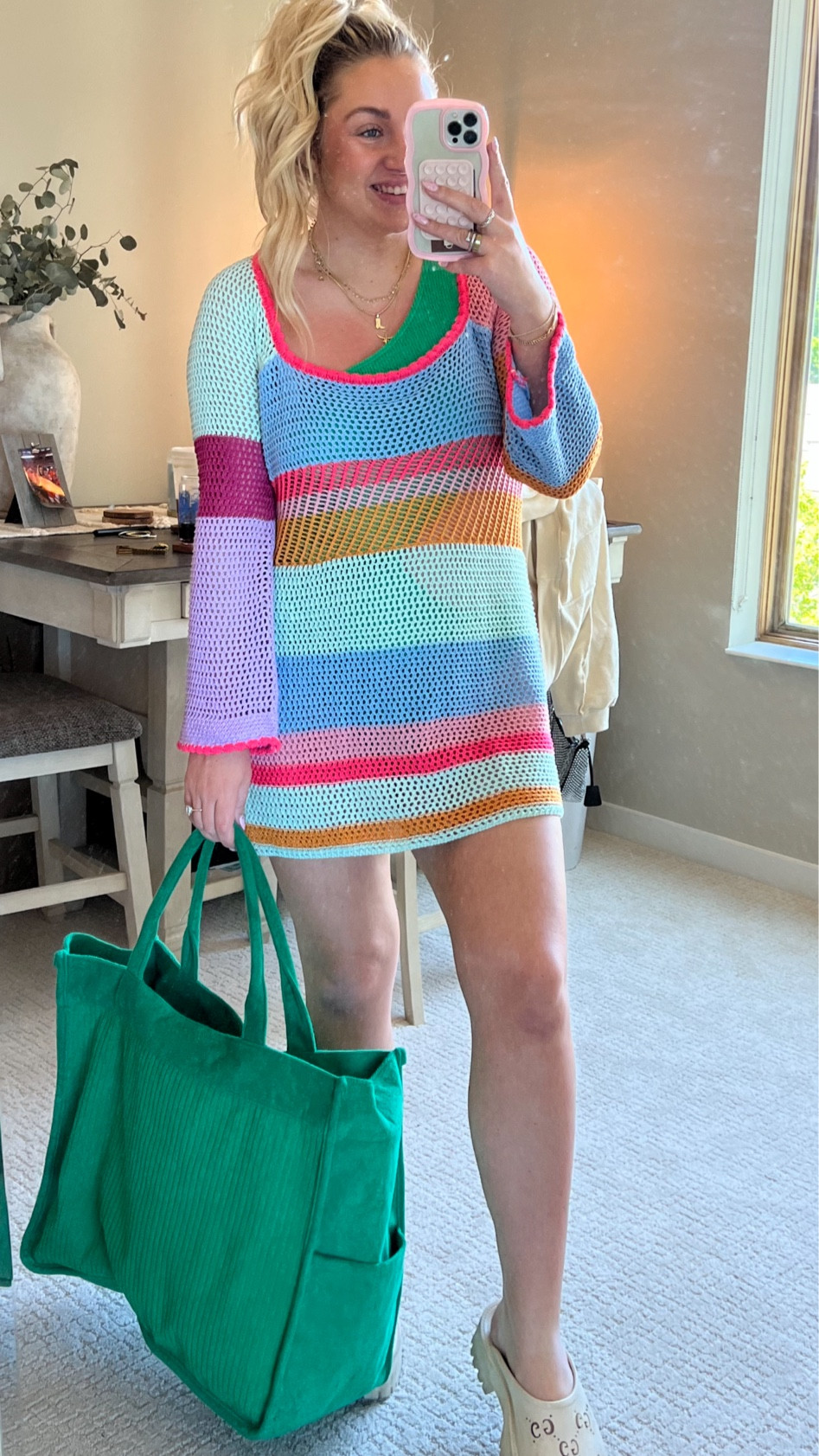 Easy and affordable beach, Outfit inspo pool outfit size 8/10 Amazon crochet cover up bright colors, family friendly swim