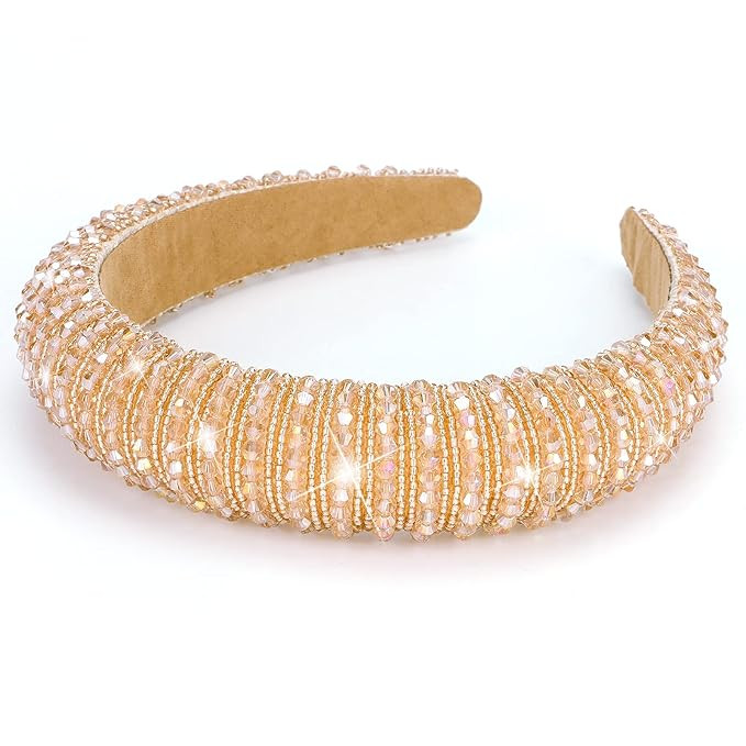 Wecoe Rhinestone Headband Women Khaki Headband Fashion Padded Headband Fancy Bling Diamond Sparkl... | Amazon (US)