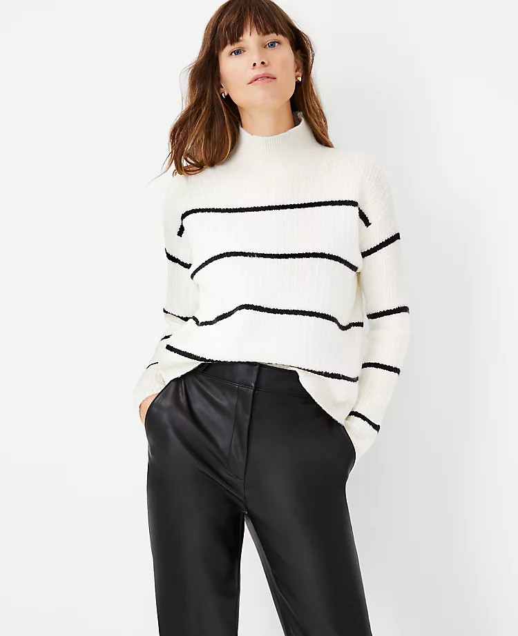 Stripe Ribbed Turtleneck Sweater | Ann Taylor (US)