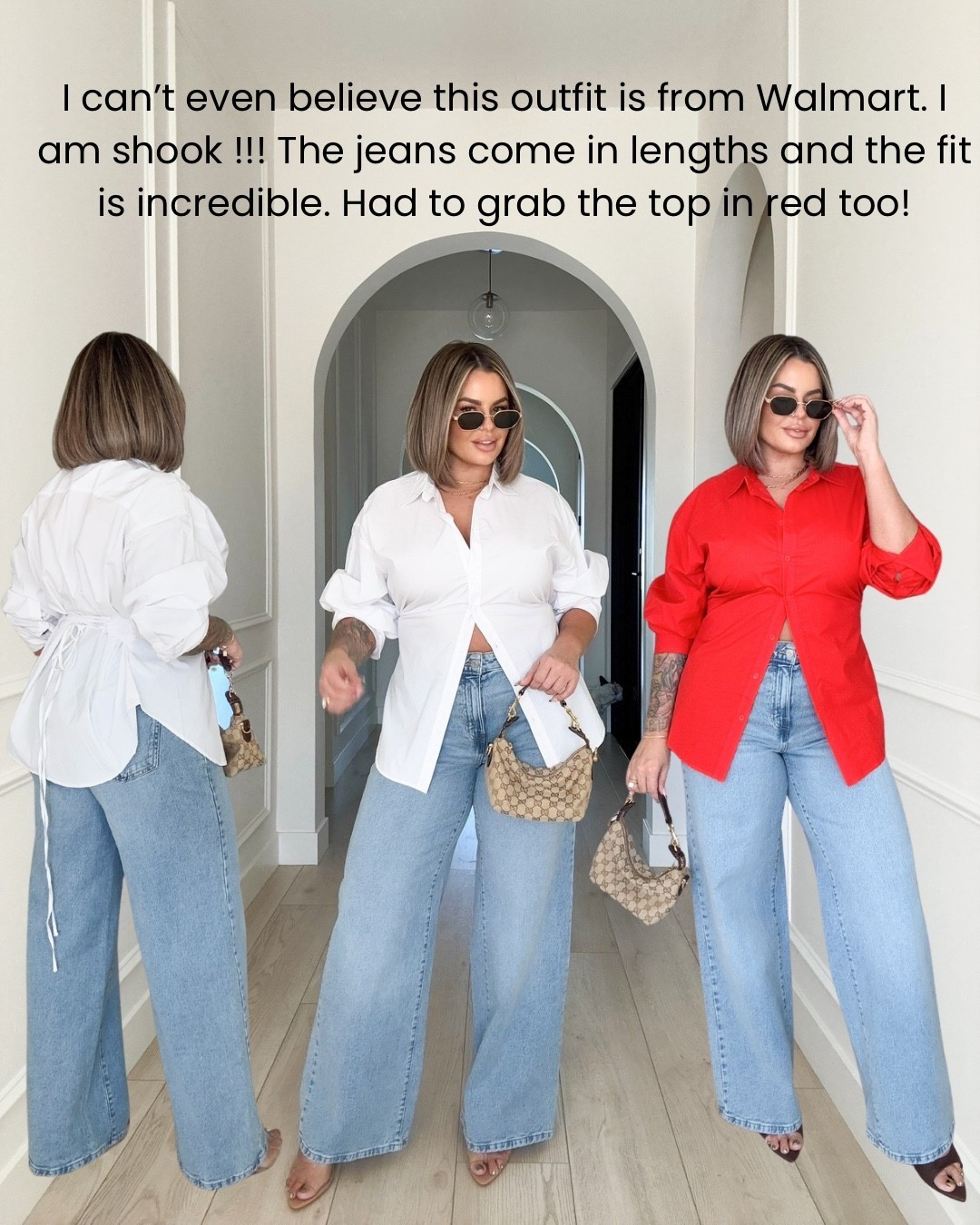 You need this outfit !!! 

Jeans come in lengths you gotta swipe all the way over when selecting the size cuz it looks like they are out of stock at first but they are not. 

Jeans 12 L 
Top xl love how it ties in the back . 
#walmart #denim 