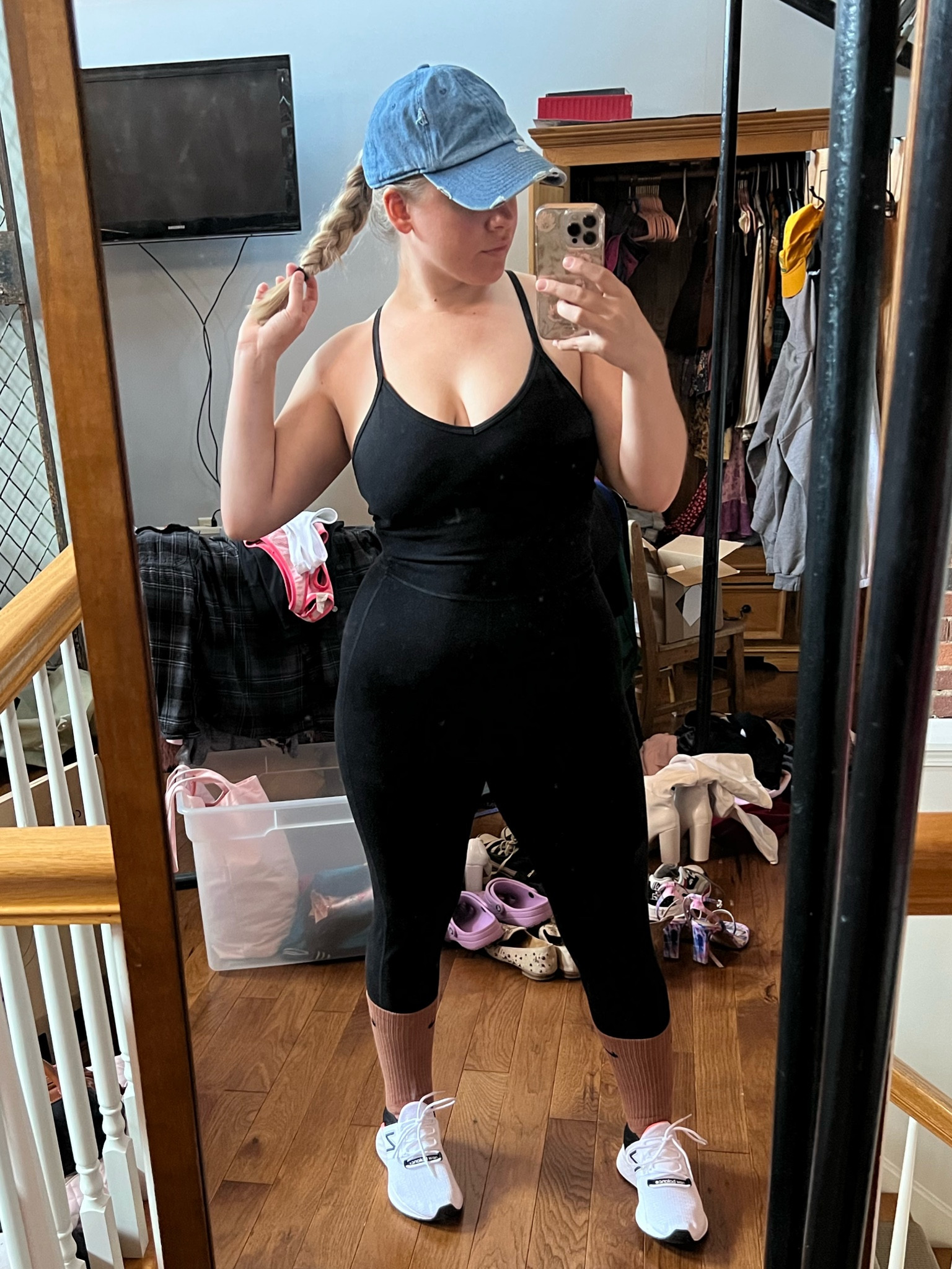 7/8 length workout jumpsuit from old navy, great for short girls. I got a size large

#LTKcurves #LTKshoecrush #LTKfitness