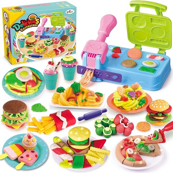 Burger Barbecue Play Food Modeling Dough Toys,Play Dough Sets for Kids Ages 4-8, 21 Play Kitchen ... | Amazon (US)