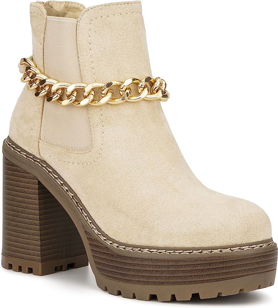 Olivia Miller Women's Fashion Shoes, Faux Suede Back Zipper Elastic Double Gore & Silver Chain Sl... | Amazon (US)