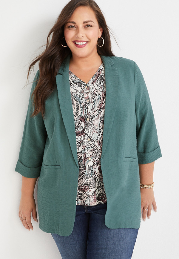 Plus Size Textured Open Front Blazer | Maurices