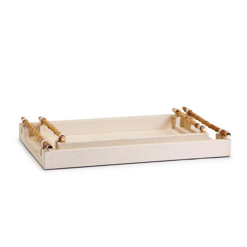 Aldonia Genuine Bamboo Handles - Vegan Leather/Bamboo/MDF Tray (Set of 2) | Wayfair North America